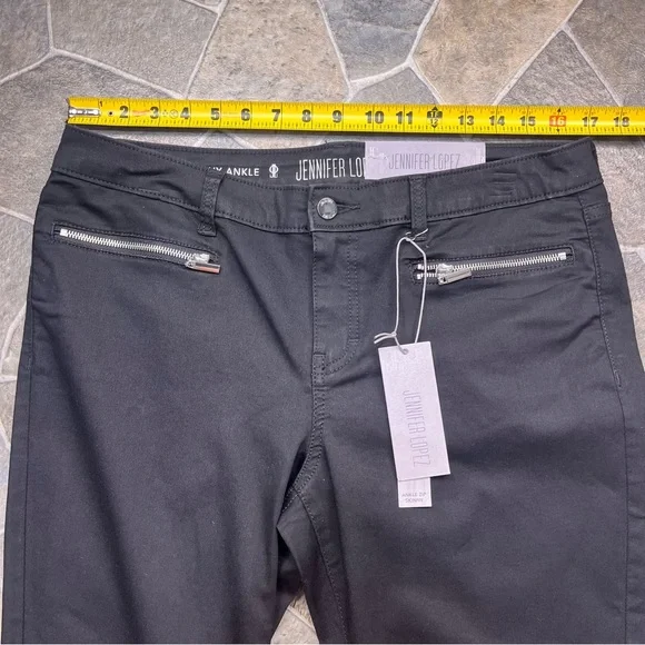 Jennifer Lopez Ankle Zip Skinny Mid Rise Black Tie Pants - Picture 10 of 15